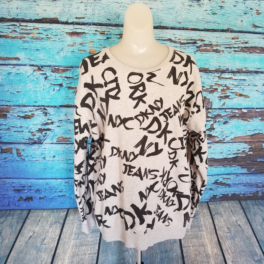 DKNY Gray Pullover Sweater Logo